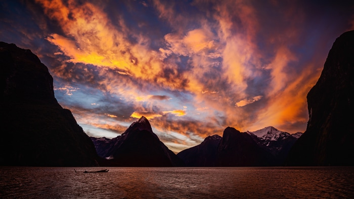 4K Sunset Over Milford Sound, New Zealand