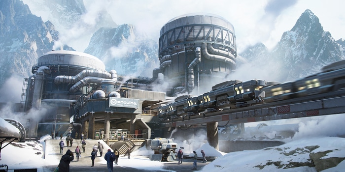 Futuristic Industrial Facility in Snowy Mountains