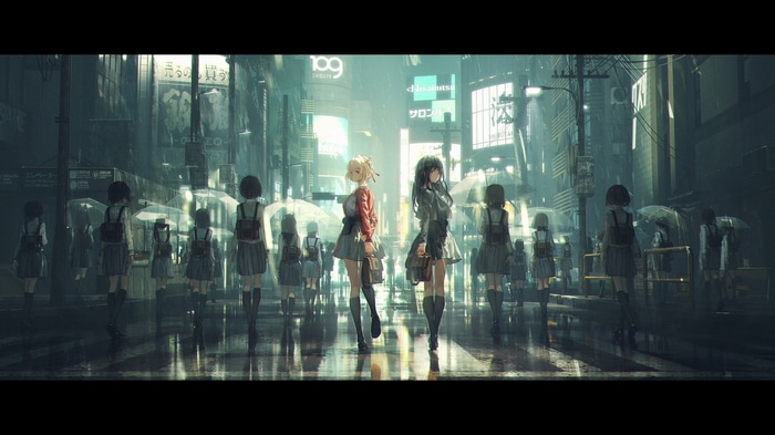 Nishikigi Chisato and Inoue Takina in the rain