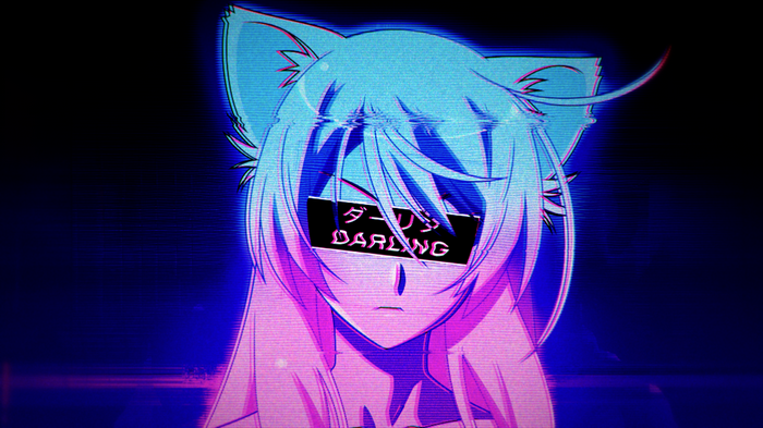 Tsubasa Hanekawa Cat Girl Vaporwave Anime
