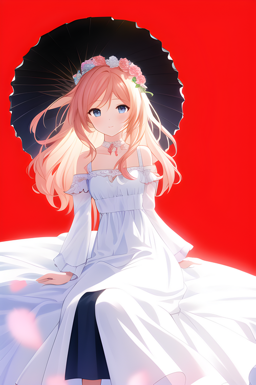 Anime girl with pink hair in a white dress
