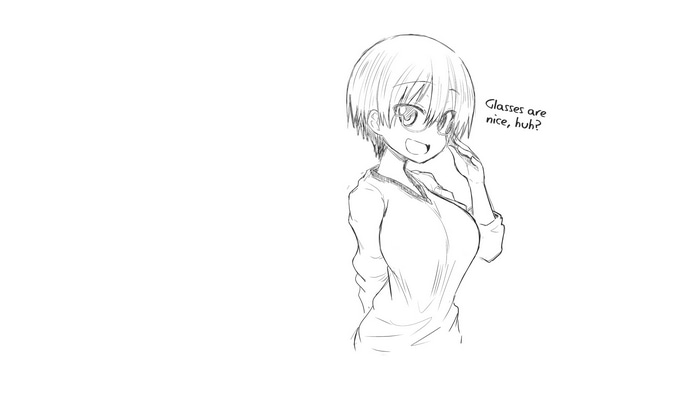 Uzaki Hana wearing glasses, manga drawing
