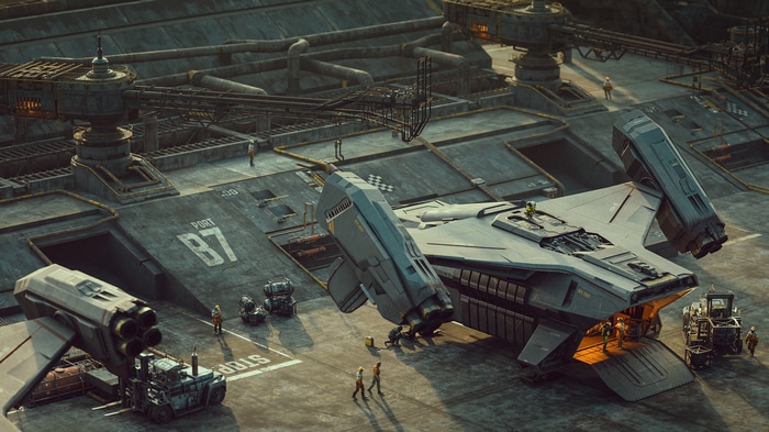 Futuristic spaceship at Port 87