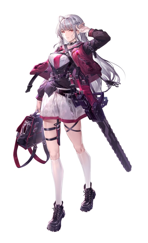 Anime girl with white hair and chainsaw