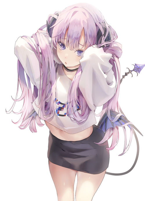Demon girl with purple hair and horns