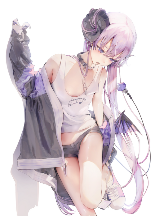 Anime girl with purple hair and horns