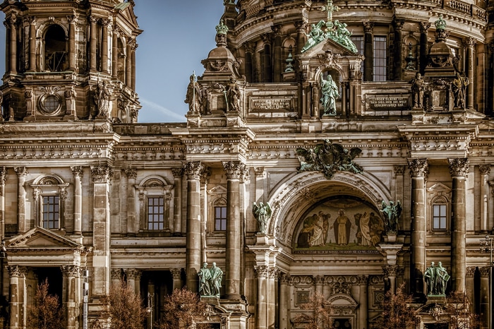Berlin Cathedral facade with sculptures and architectural details