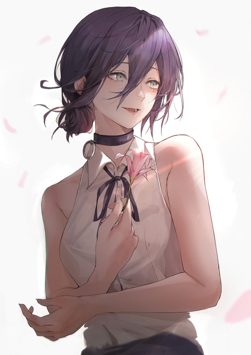 Reze from Chainsaw Man holding a pink flower