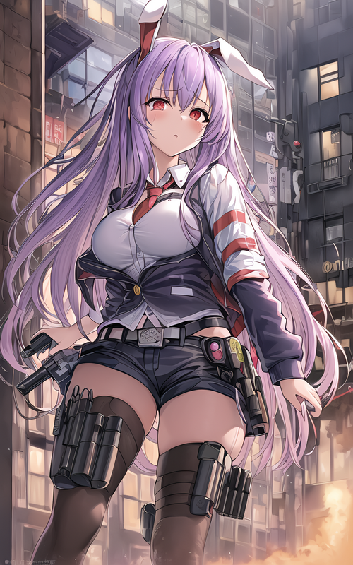Anime girl with bunny ears and guns