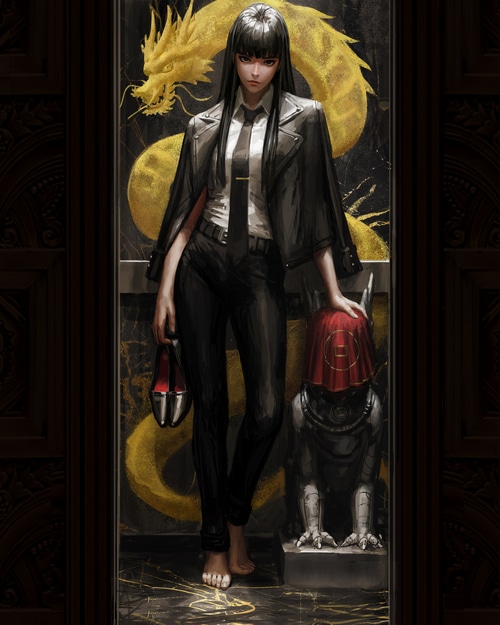 4K GUWEIZ drawing of a woman in a suit