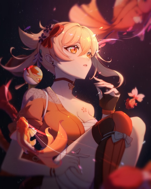 4K Genshin Impact Yoimiya with fish