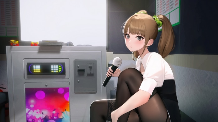 Woman with twintails holding a microphone
