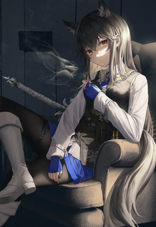 Texas smoking in a chair from Arknights