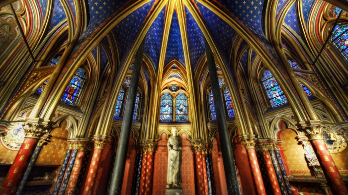 4K Interior of Sainte-Chapelle with Stained Glass Windows