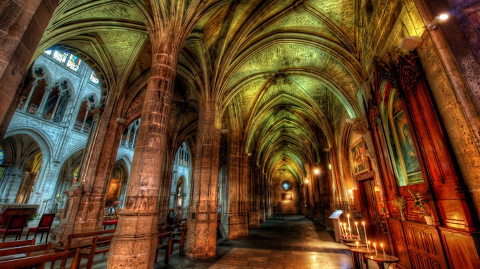 Interior of a French Cathedral with Candles
