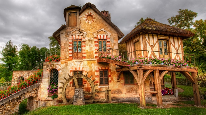 4K French Village House with Water Wheel and Flowers
