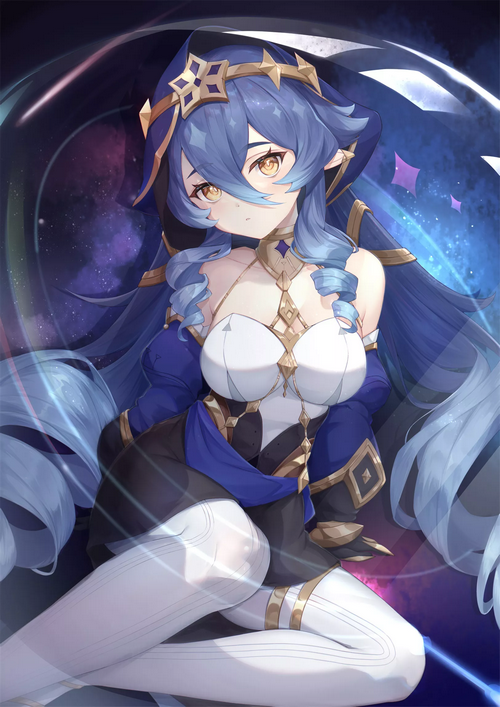 Genshin Impact Layla with blue hair and yellow eyes