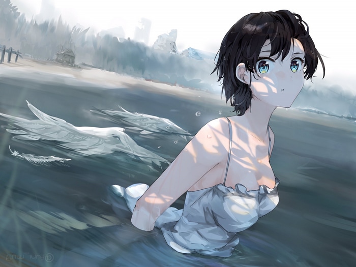 Oozora Subaru in water with white wings