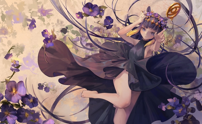 4K Ninomae Inanis with Purple Flowers