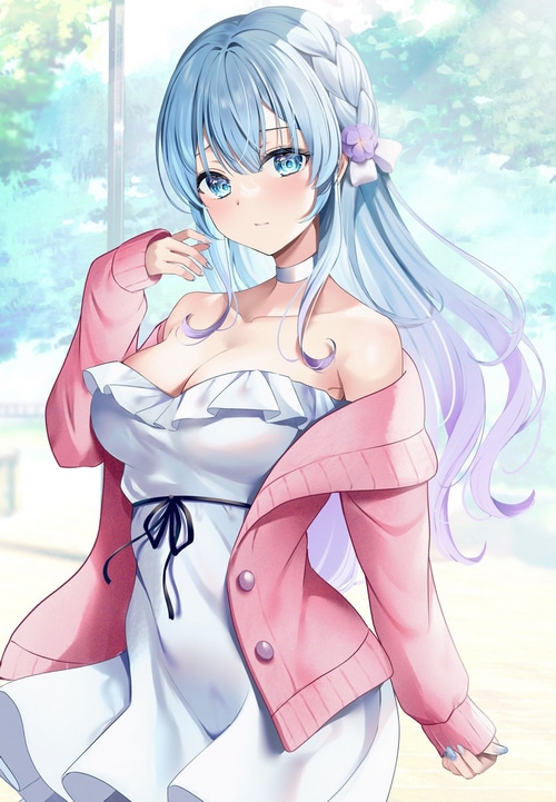 Anime girl with blue hair and blue eyes