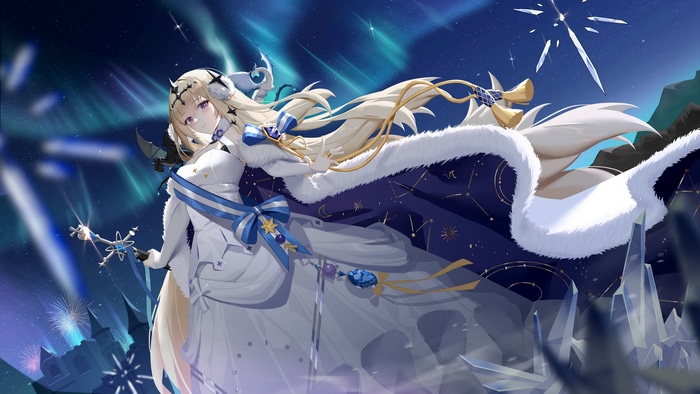 4K Aurorae with Blonde Woman and Fireworks