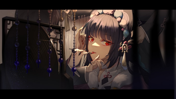 Yun Jin applying makeup with red eyes