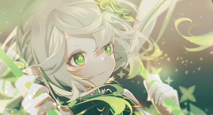 4K Nahida with pointy ears and green eyes