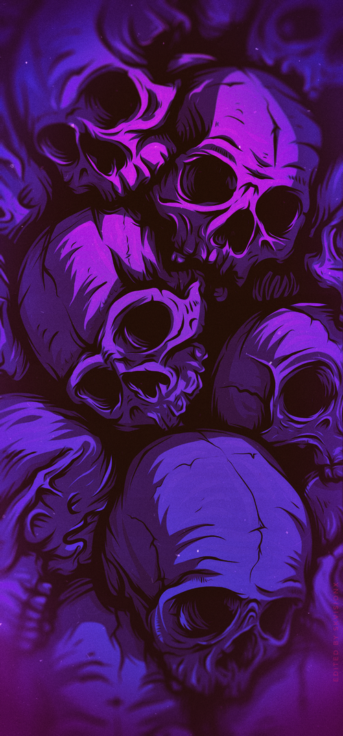 Pile of purple skulls illustration