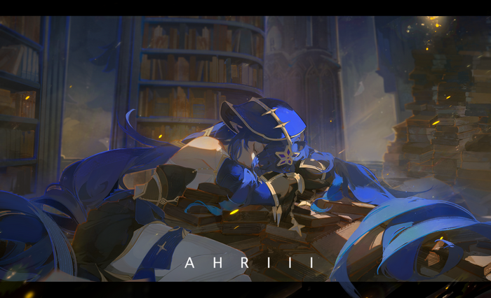 4K Layla from Genshin Impact in a library