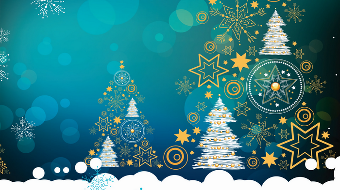 Christmas trees and snowflakes on a blue background