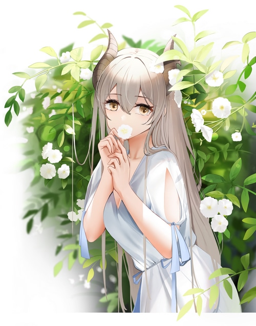 Anime girl with horns and flowers