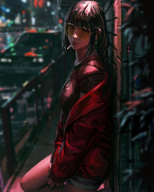 4K GUWEIZ concept art of a woman smoking