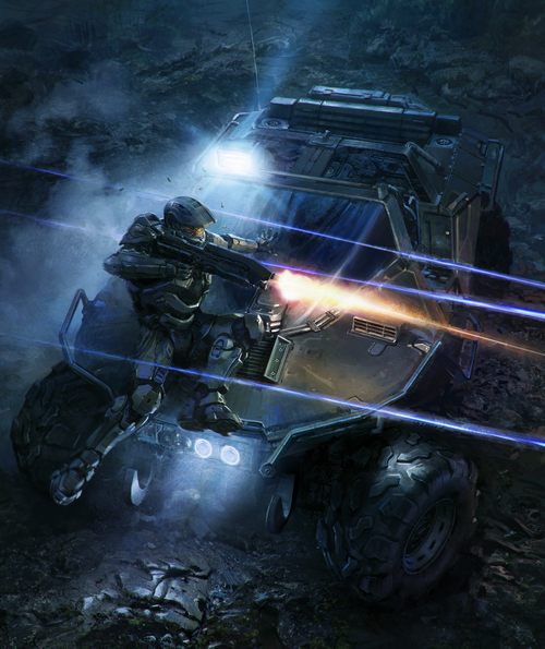 Master Chief firing from a Warthog in Halo