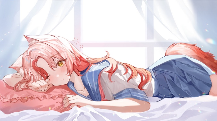 4K Fox Girl in School Uniform Lying Down