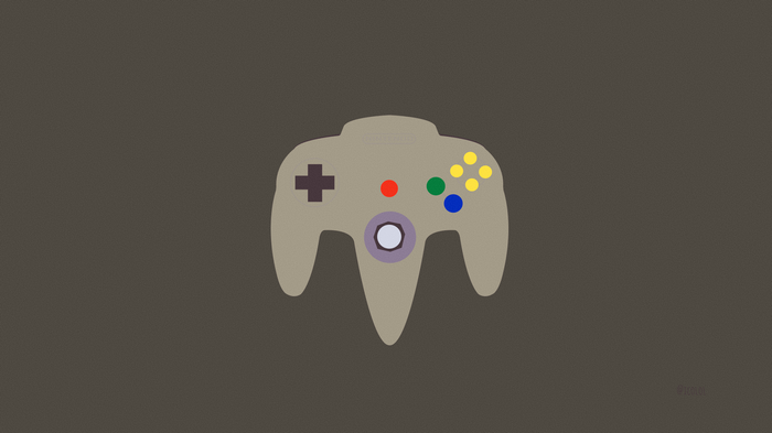 Minimalist Nintendo 64 controller on gray background