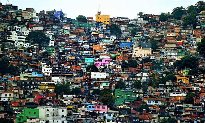 Colorful buildings of a favela on a hillside