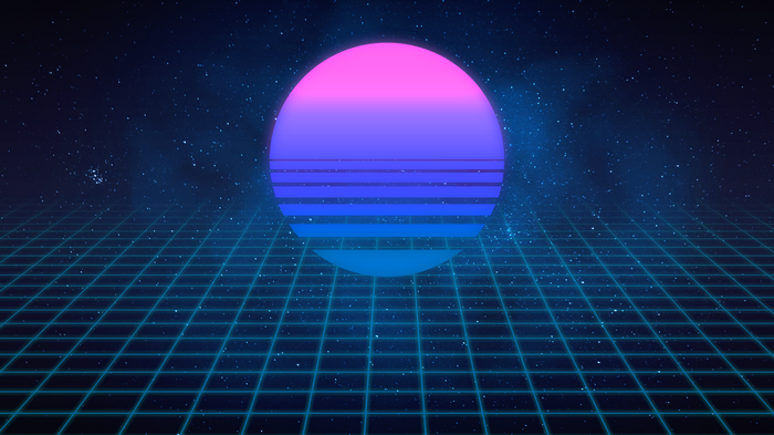 Retro Sci-Fi Neon Sunset Over Grid