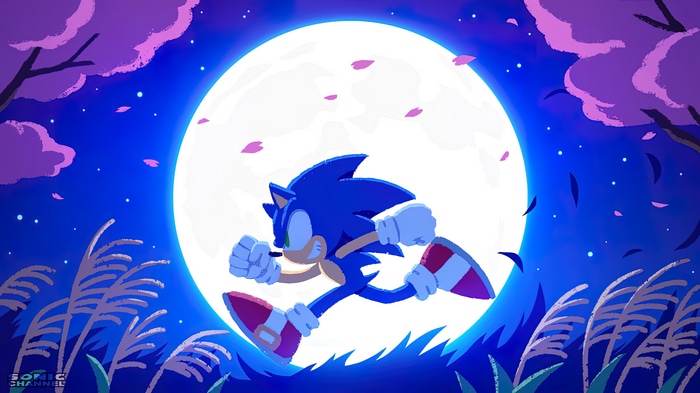 Sonic the Hedgehog running under a large moon