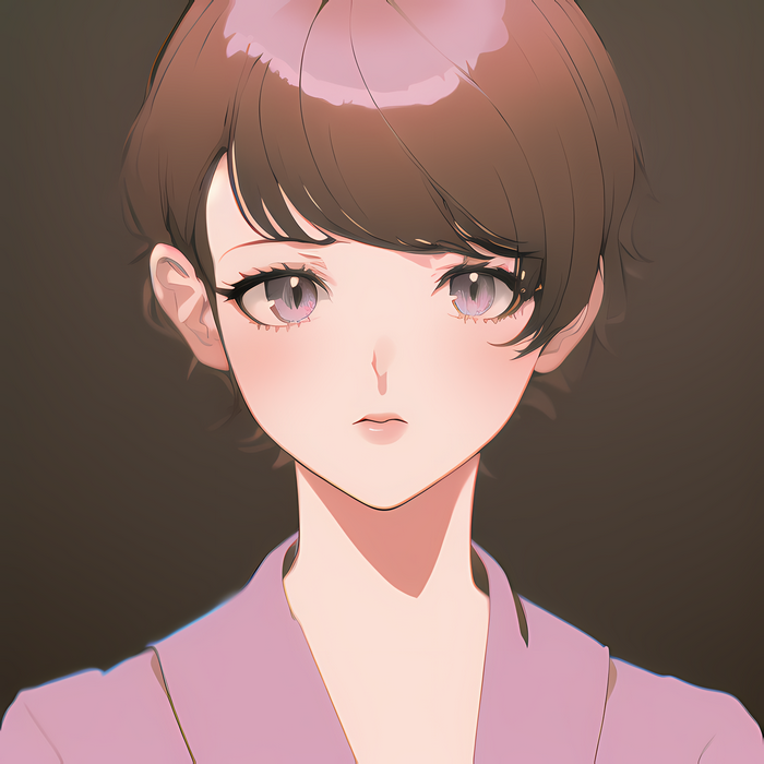 Anime girl with brown hair and purple eyes