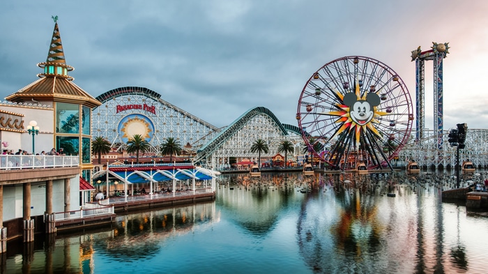 Paradise Pier Ferris Wheel and Roller Coaster 4K