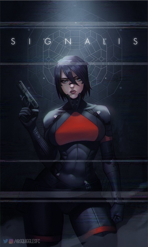 Signalis fan art featuring EULR with a pistol