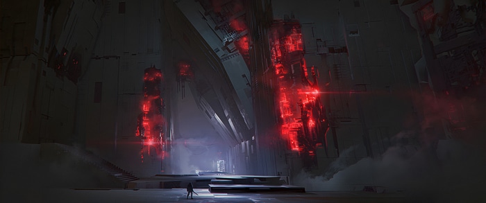 Ghostrunner 2 concept art of a futuristic structure