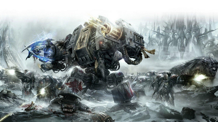 Warhammer 40,000 Dreadnought in a snowy battle