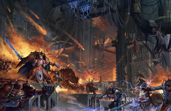 Warhammer 40,000 Chaos Space Marines battle in ruins