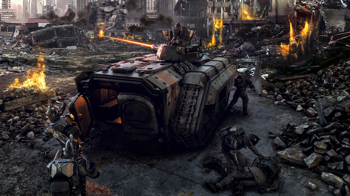 Warhammer 40,000 APC in a ruined city