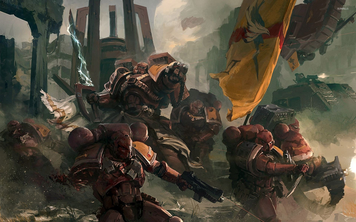 armor, power armor, red, power sword, space marines, Warhammer 40,000 ...