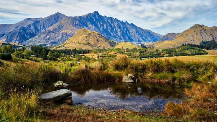 4K New Zealand Landscape with Mountains and Water
