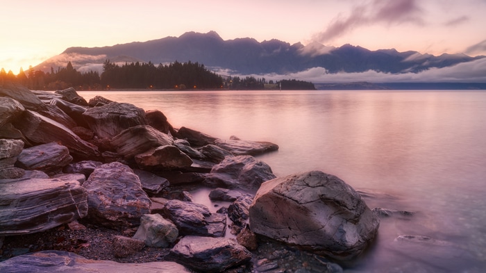 4K New Zealand Landscape with Mountains and Rocks