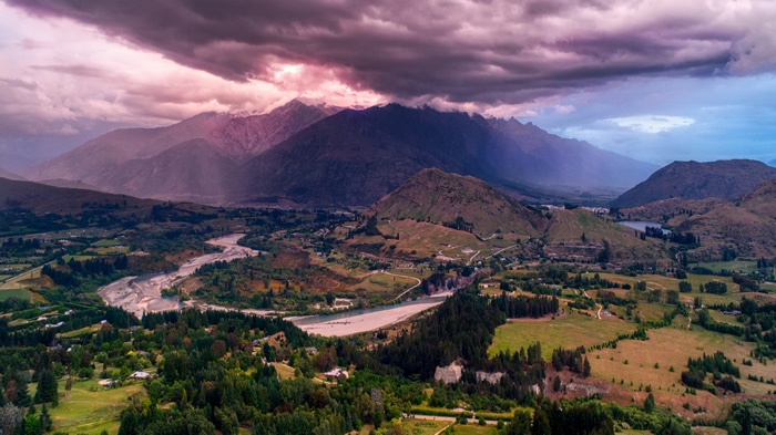 4K mountains and river landscape in New Zealand