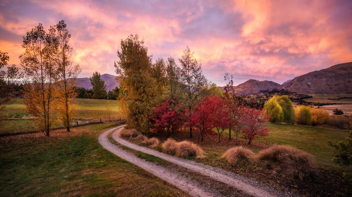 4K landscape of New Zealand mountains at sunset